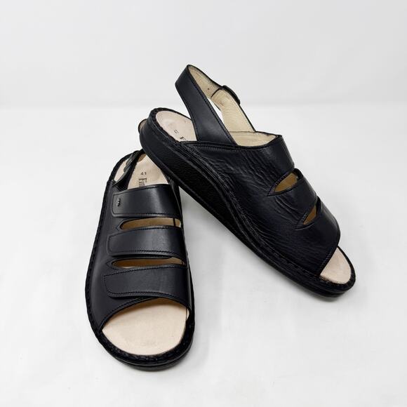 [Finn Comfort] Black Sylt Nappa Leather Triple Strap Open Toe Sandals EUC Sz 41 - Picture 3 of 12